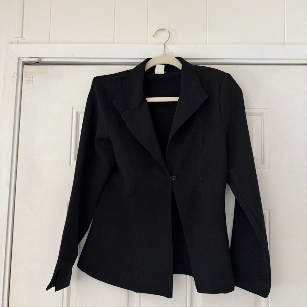 Elegant Black professional tightening fitted extra chic Women's Blazer timeless